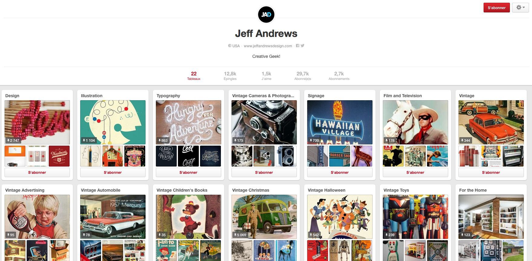 Jeff Andrews- Un des Comptes Pinterest sélectionné par Creads